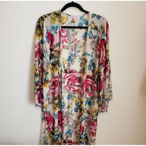 Band of Gypsies Kimono coverup duster Size S beige floral print